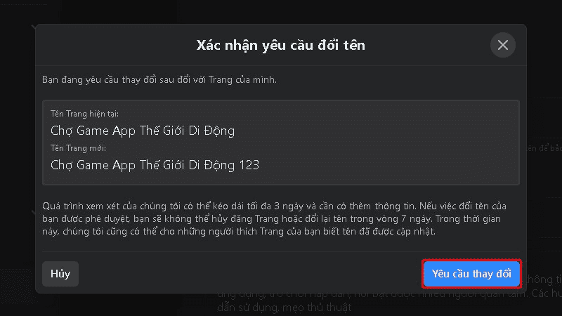 Đổi tên Fanpage facebook